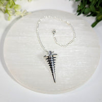 Silver metal pendulum 1.2 inch silver-toned metal with conical tiered design and delicate chain for jewelry crystals use