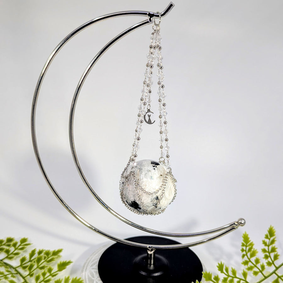 Silver Moon 9.2’’ cradle sphere holder with textured orb #BC1163