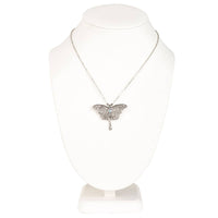 Silver moth necklace #BC0454 with filigree butterfly and blue gem