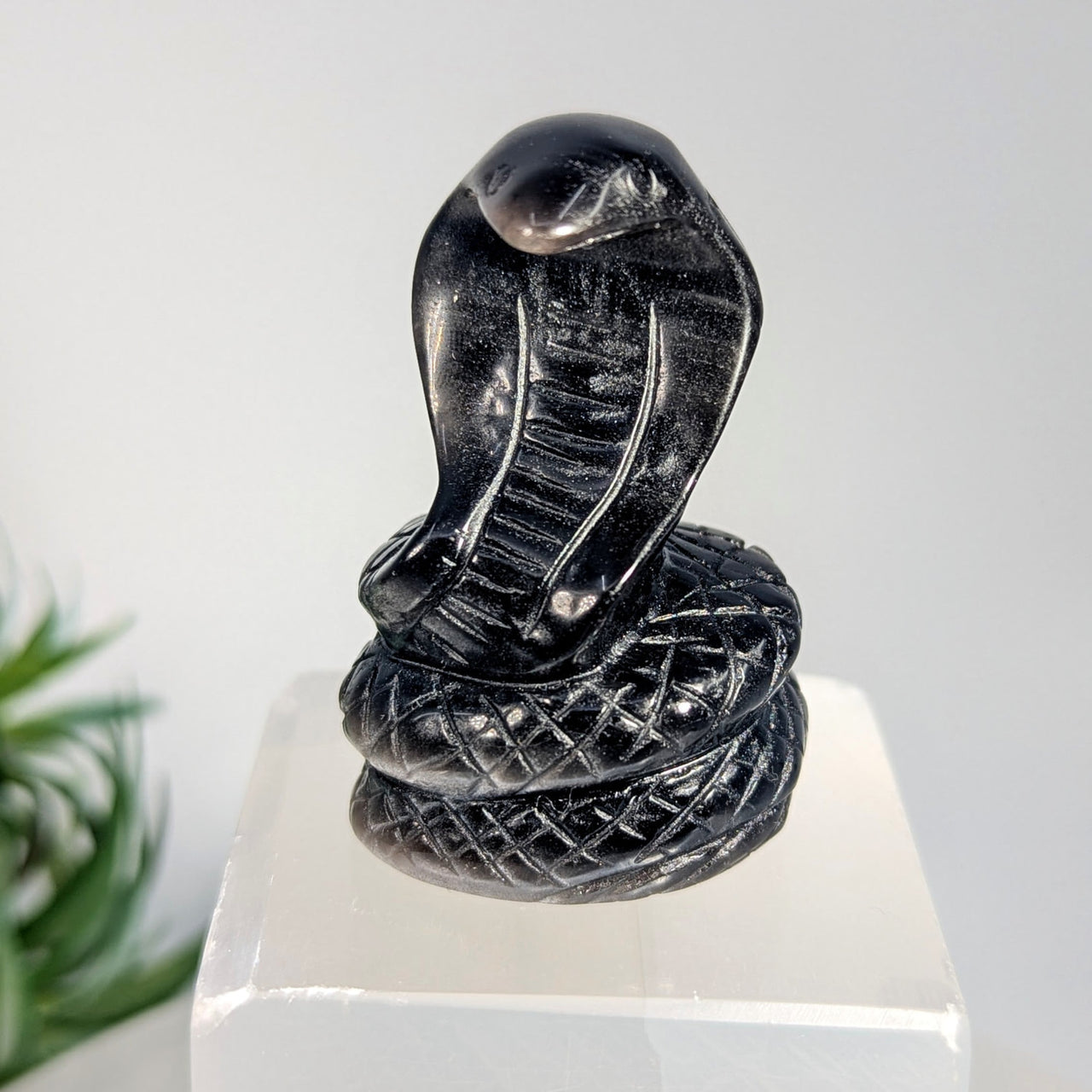 Silversheen Obsidian 1.9’’ Cobra Snake Carving #LV9245 - $44
