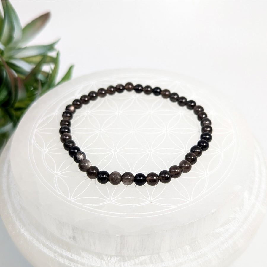 Black beaded bracelet from Silversheen Obsidian 7-inch 5mm Bead Bracelet #LV7660