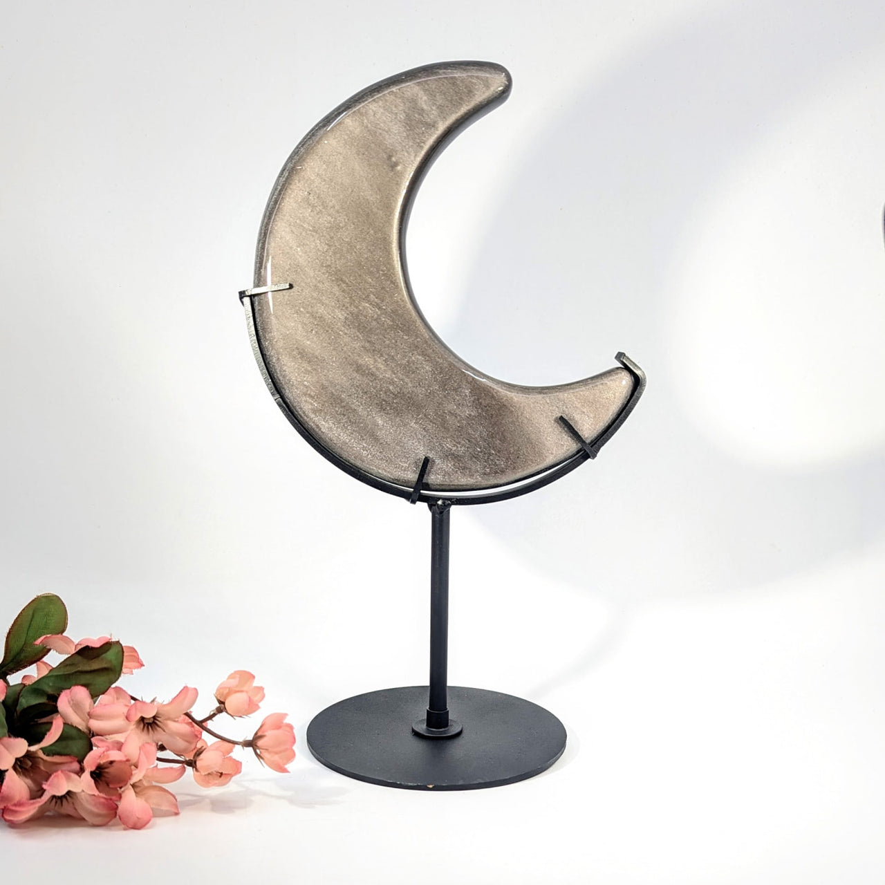 Silversheen Obsidian 9.8’’ crescent moon jewelry stand with black textured base