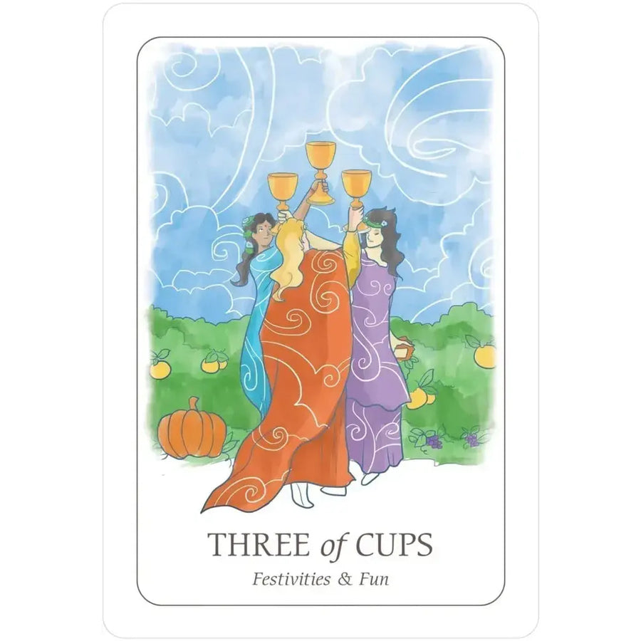 Three of Cups card from the Simplicity Tarot Deck for Beginners #Q374