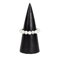 White marble bead bracelet on black wooden cone stand, LV9688 ring