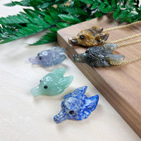 Small gemstone carved wolf head pendant necklace LV9194