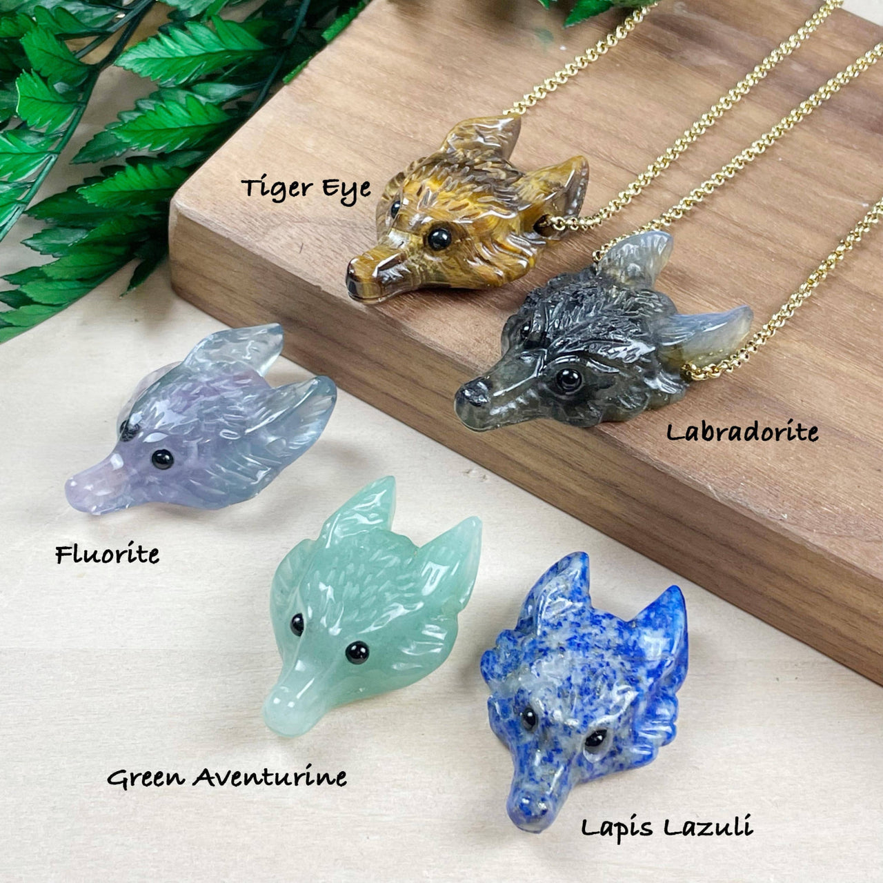 Small tiger eye wolf head pendant on gold chain #LV9194