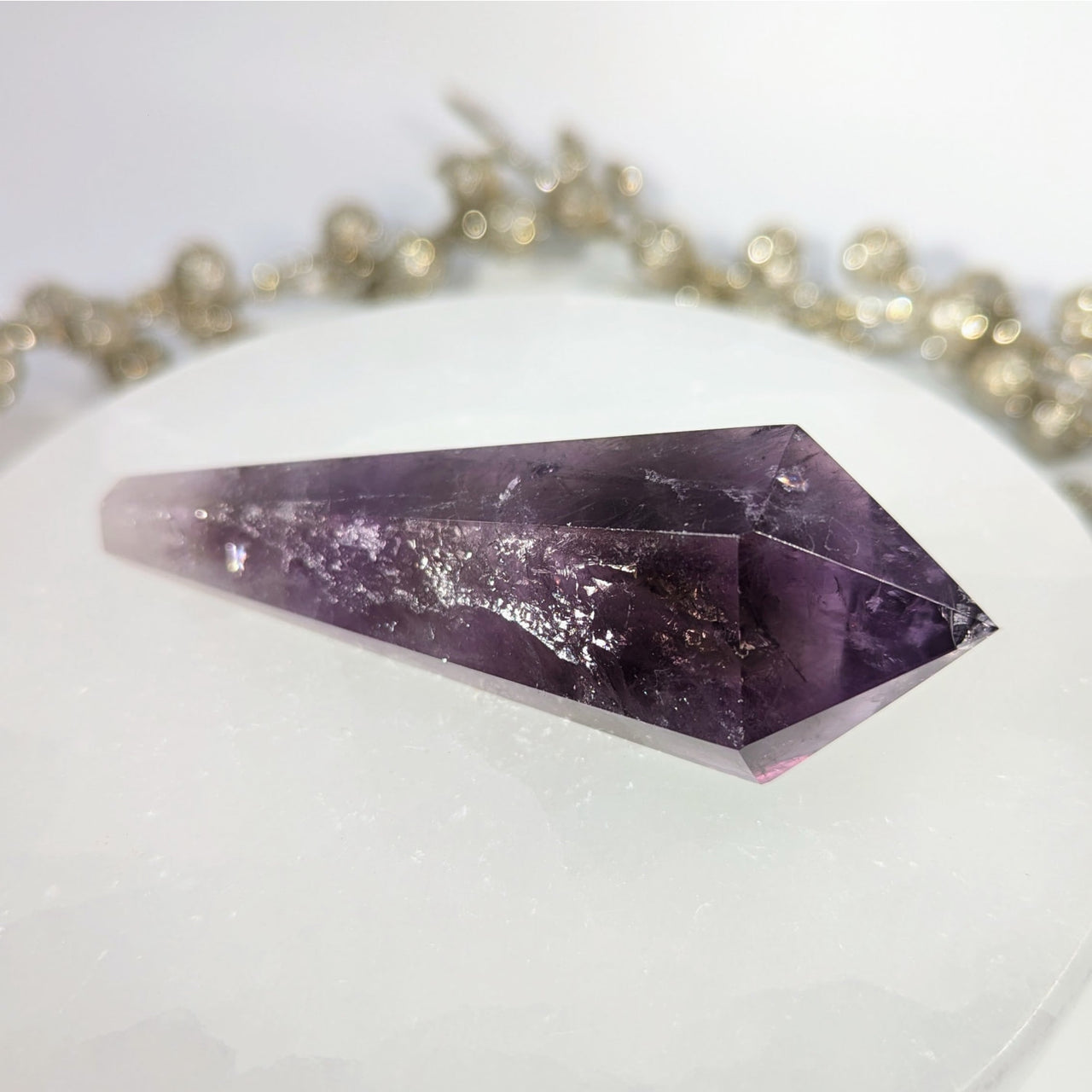 Smoky Phantom Amethyst 3.7’’ Scepter Wand Pendant Necklace with Silver Chain