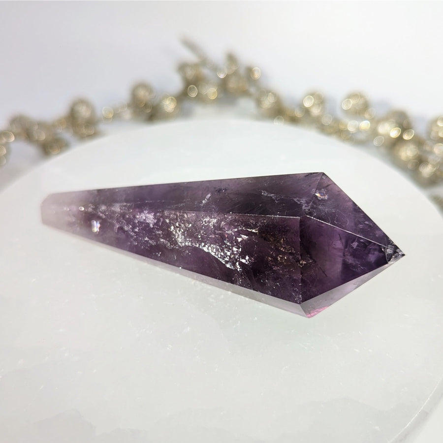 Smoky Phantom Amethyst 3.7’’ Scepter Wand Pendant Necklace with Silver Chain
