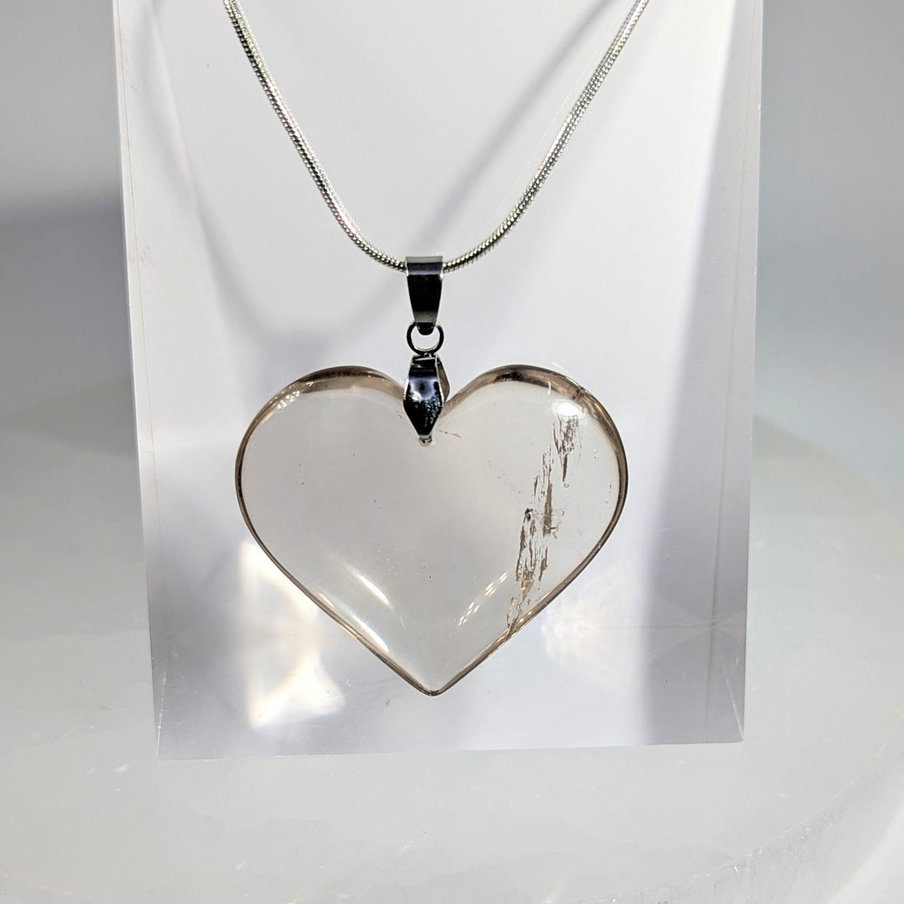 Smoky quartz 1.5-inch heart pendant #BC0667 on silver snake chain