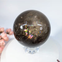 Polished 2.4’’ Smoky Quartz Sphere with Golden Inclusions on Faceted Stand