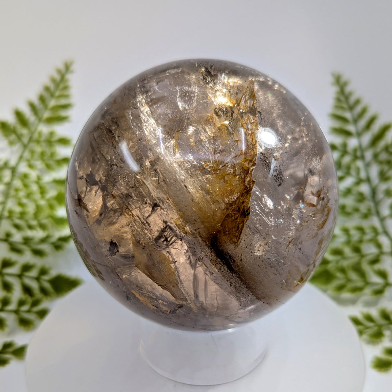 Smoky quartz 3.5-inch polished golden-brown sphere #BC1029