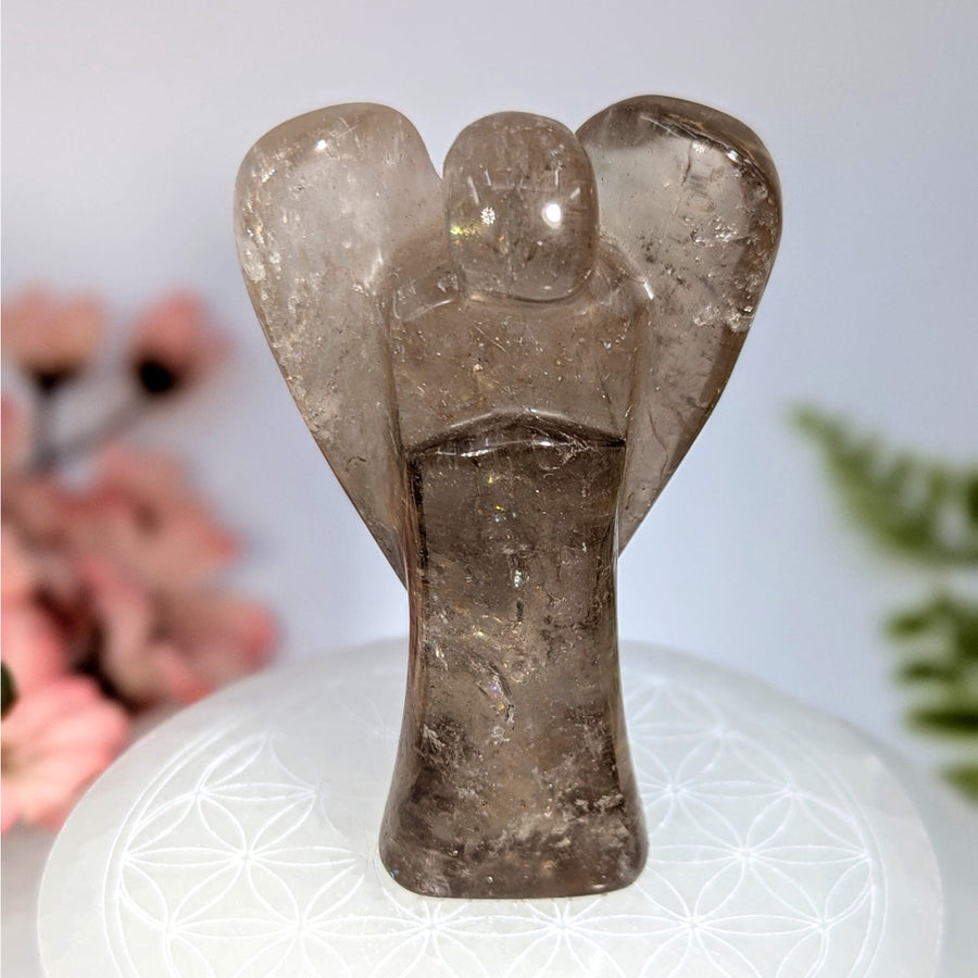 Smoky quartz 3-inch angel carving #BC0751 translucent brown figurine