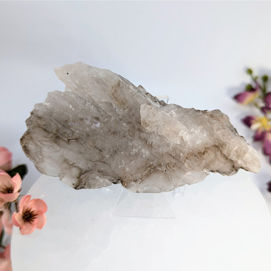 Clear and grey Quartz crystal cluster with visible formations from Smoky Quartz 4.3 inch Elestial Cluster