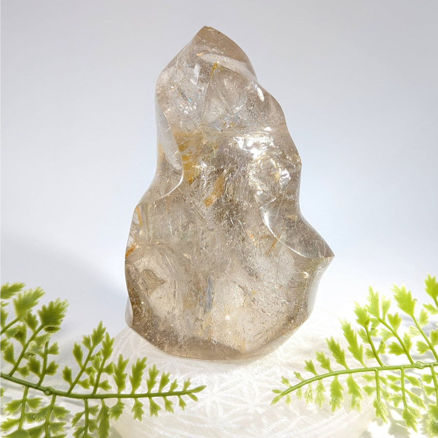 Smoky quartz 5.4-inch flame freeform #BC1129 golden translucent crystal