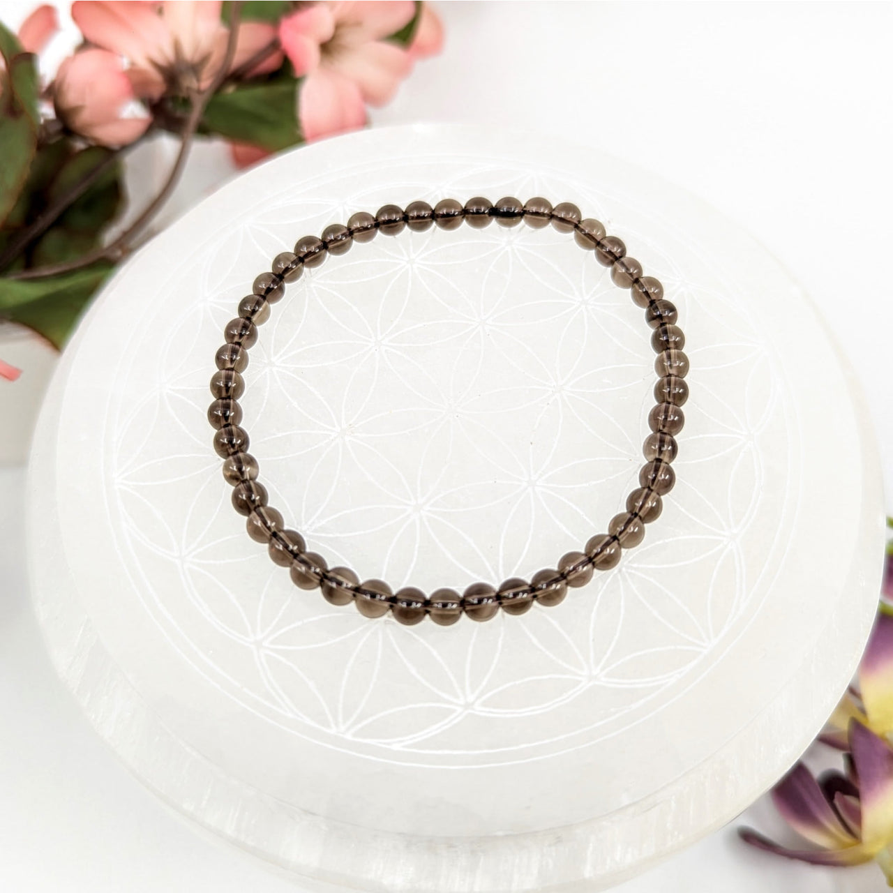 Smoky Quartz 7-inch 4mm beaded bracelet showcasing natural gemstone beads