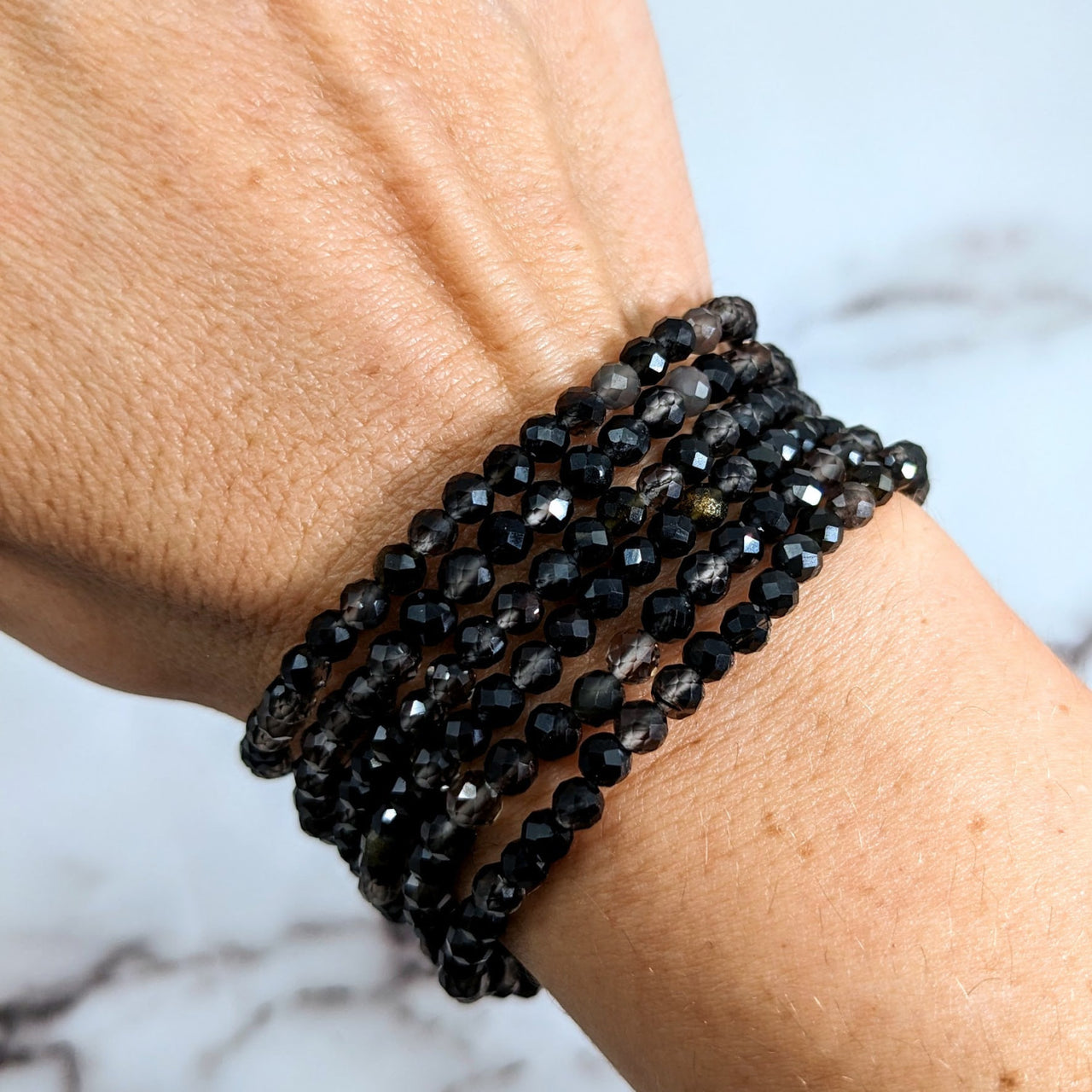 Smoky Quartz Faceted 4mm Black Diamond Bracelet in a 7’ Design - Product #LV1935