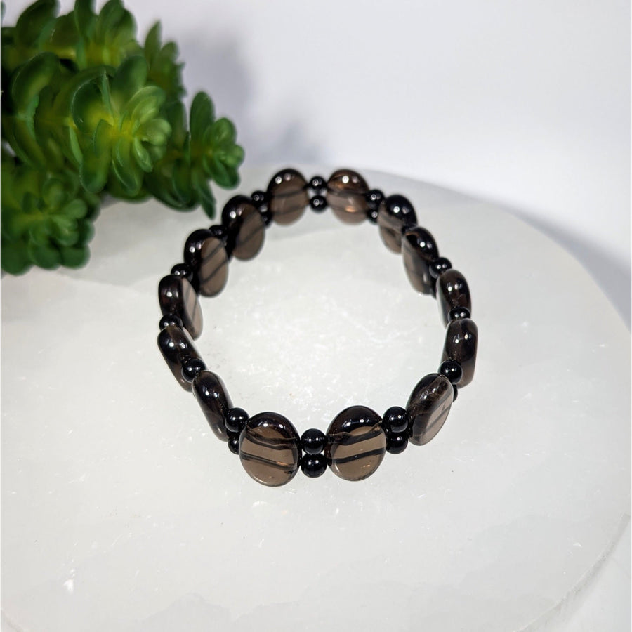 Smoky Quartz 7’’ Oval Bracelet with stretchy alternating beads