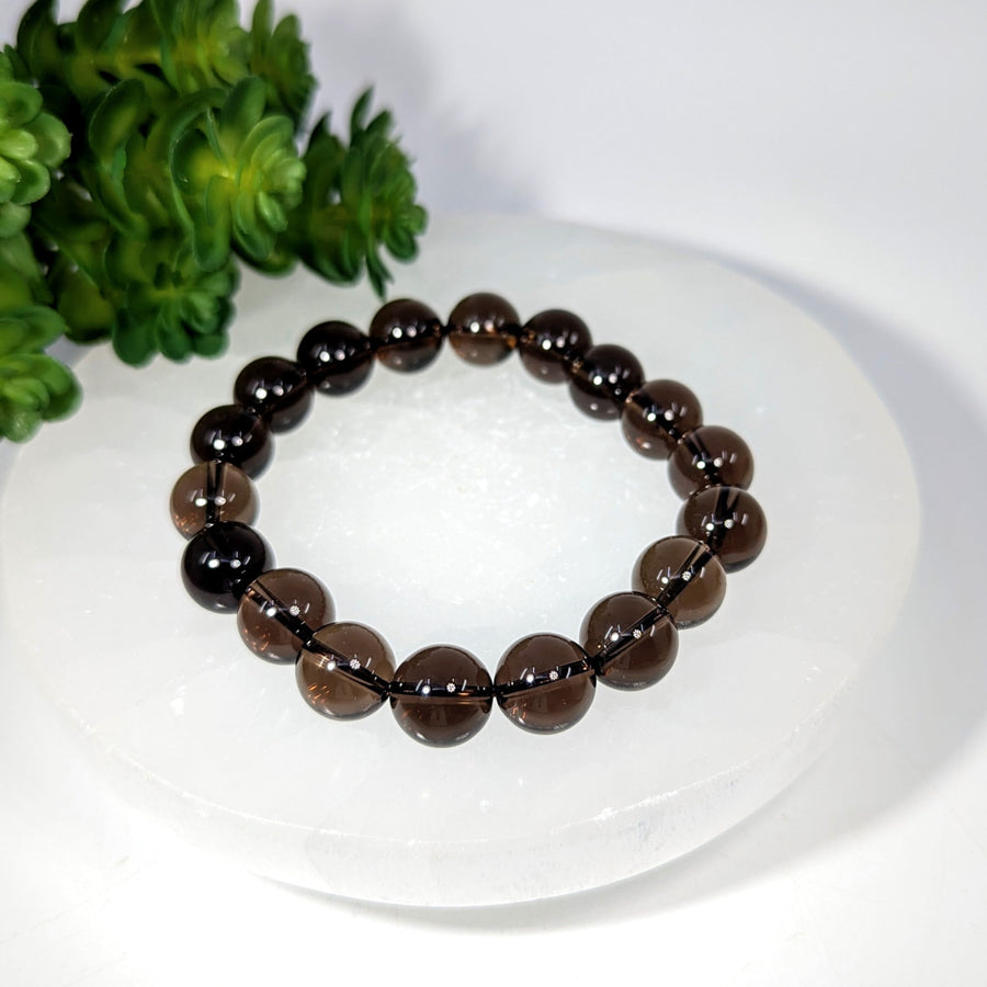 Smooth polished smoky quartz 8-inch bracelet with 11mm beads #BC0285