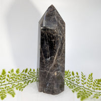 Smoky quartz 8-inch jumbo tower #BC1244 with dark translucent crystal and web inclusions