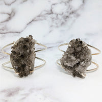 Thumbnail for Silver rings with large smoky quartz rocks on Smoky Quartz Cluster Cuff Bracelet #LV3861