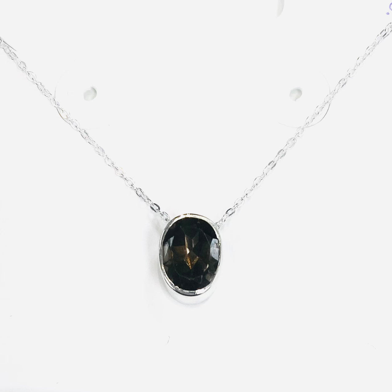 Dark smoky quartz sterling silver slider pendant on a delicate chain necklace