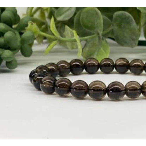 Smoky Quartz Beaded Bracelet with 8mm stretchable beads, 7.5 inches long