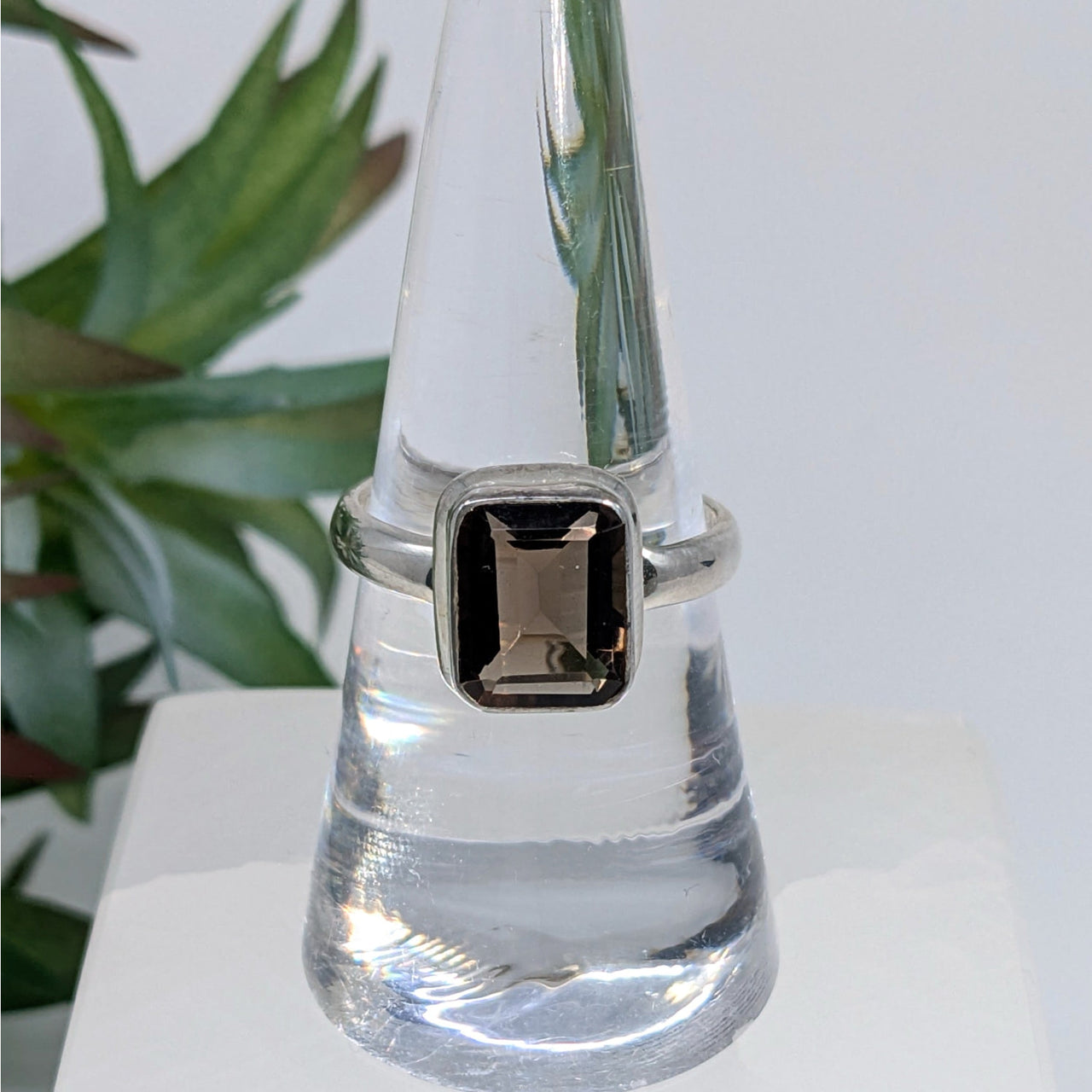 Smoky Quartz Sz 7.75 Rectangular S.S. Ring #LV6704 - $59