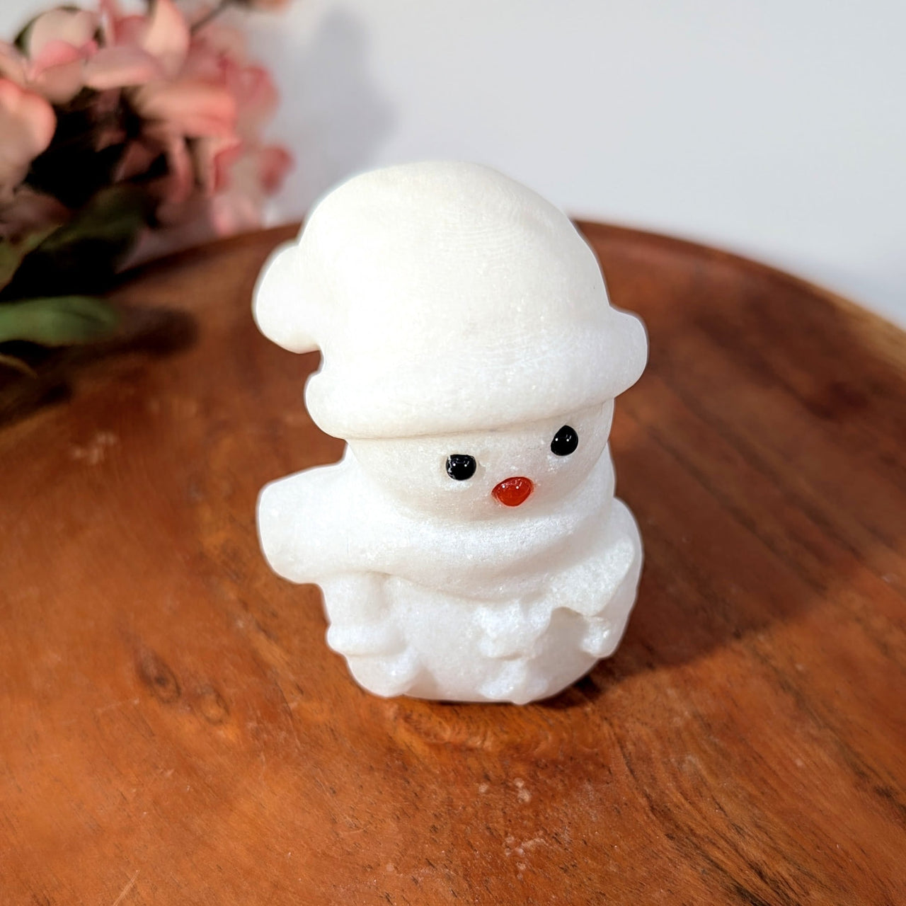 White textured snow quartz snowman figurine with black eyes red beak 2.5’’ #BC0231