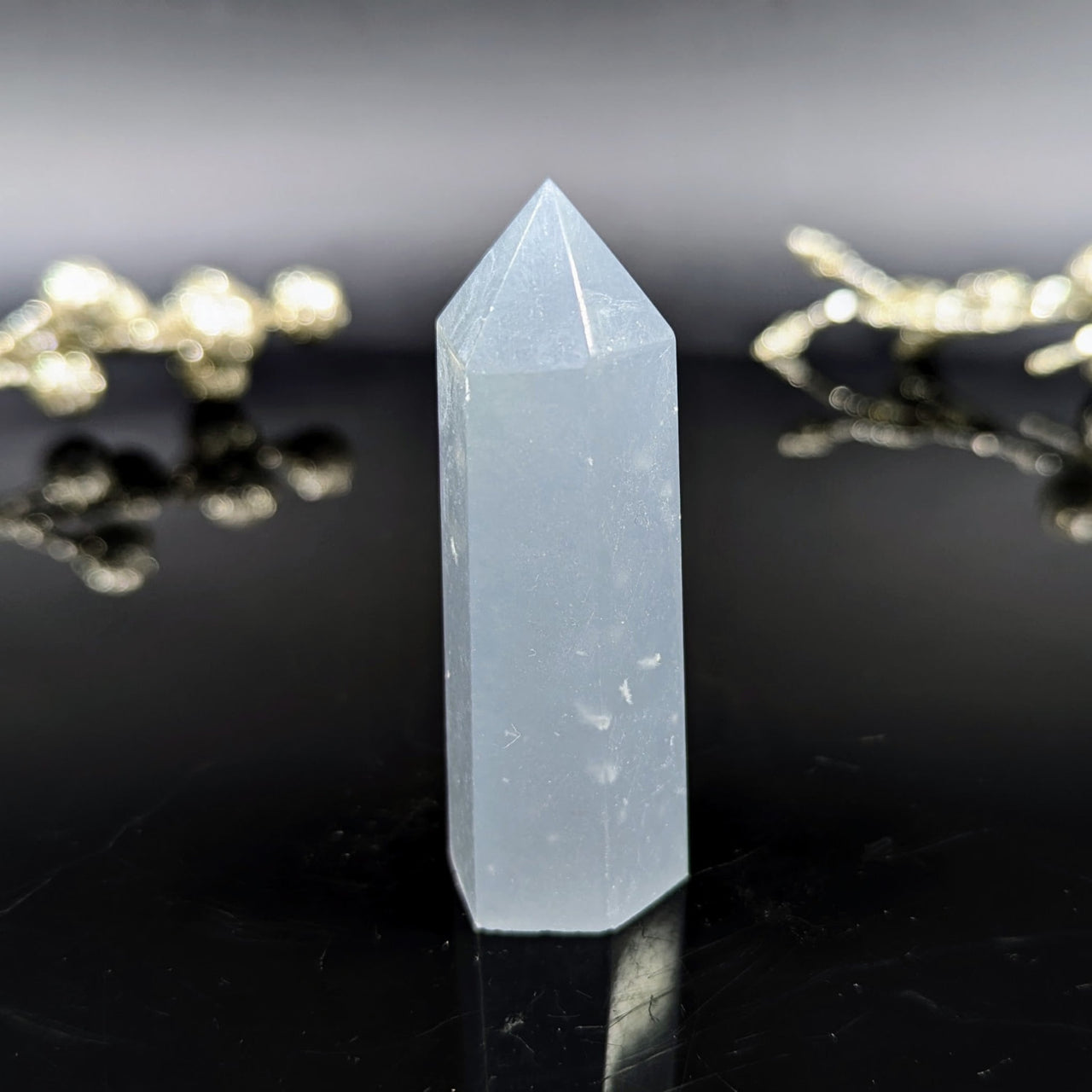 Snowflake Angelite 2.8-inch Tower Necklace with White Quartz Point