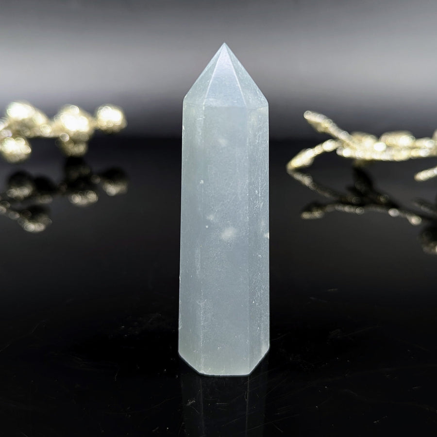 White quartz crystal point in Snowflake Angelite 3-inch tower #BC0112