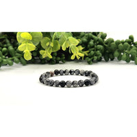 Black and white snowflake obsidian 6mm beaded stretch bracelet 7.5in LV9537
