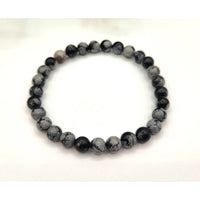 Snowflake Obsidian 6mm Black White Speckled Beaded Stretch Bracelet 7.5