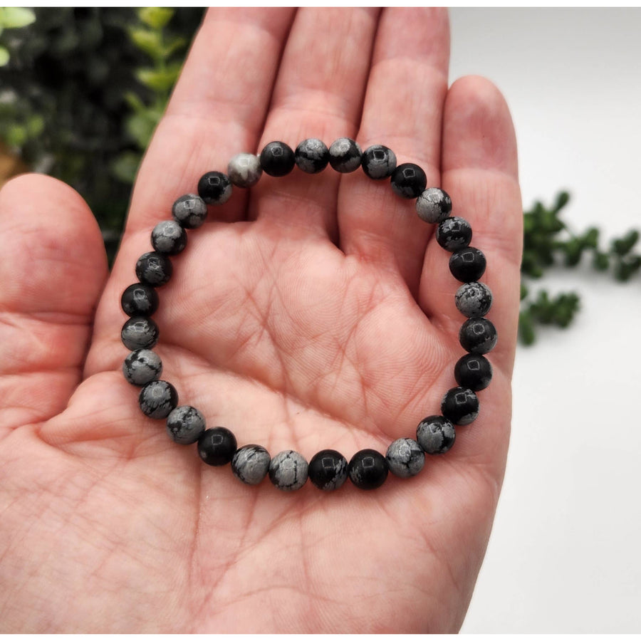 Snowflake Obsidian 6mm Black Lava Beaded Stretch Bracelet 7.5’’ #LV9537