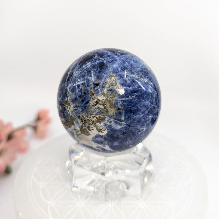 Polished blue Sodalite sphere from Bliss Crystals for seeking spiritual insight