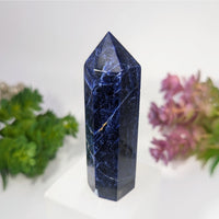 Blue sapphire crystal point in Sodalite 3.2 inch tower #BC0108