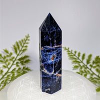 Sodalite 3.25 inch tower crystal point #BC0857 with white gold veining