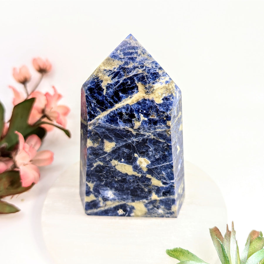 Polished blue Sodalite point from Sodalite 4 inch Generator #LV7848