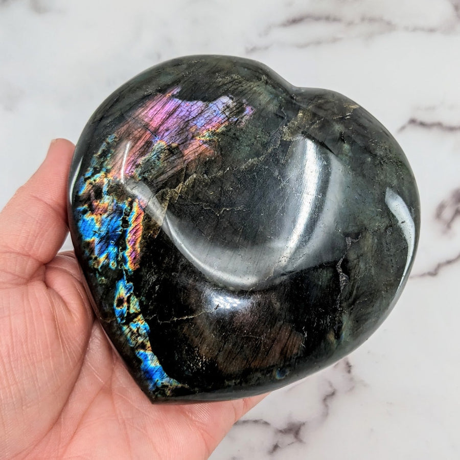 Spectrolite 3.6’ Heart #SK9746 - Black Tourmaline Heart with High Spiritual Vibration Pattern