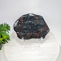 Polished 2.8-inch specular hematite stone slice in red and black jasper, #BC0612