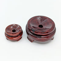 Thumbnail for Two red glass jars on Sphere Holder - Resin Fancy Rosewood Finish Stand #LV2725