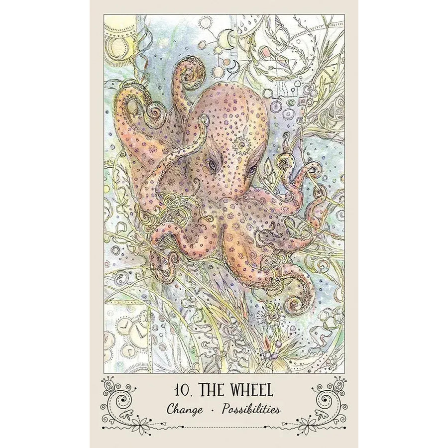 Illustration from Spiritsong Tarot Deck by Paulina Fae featuring an octopus and seaweed