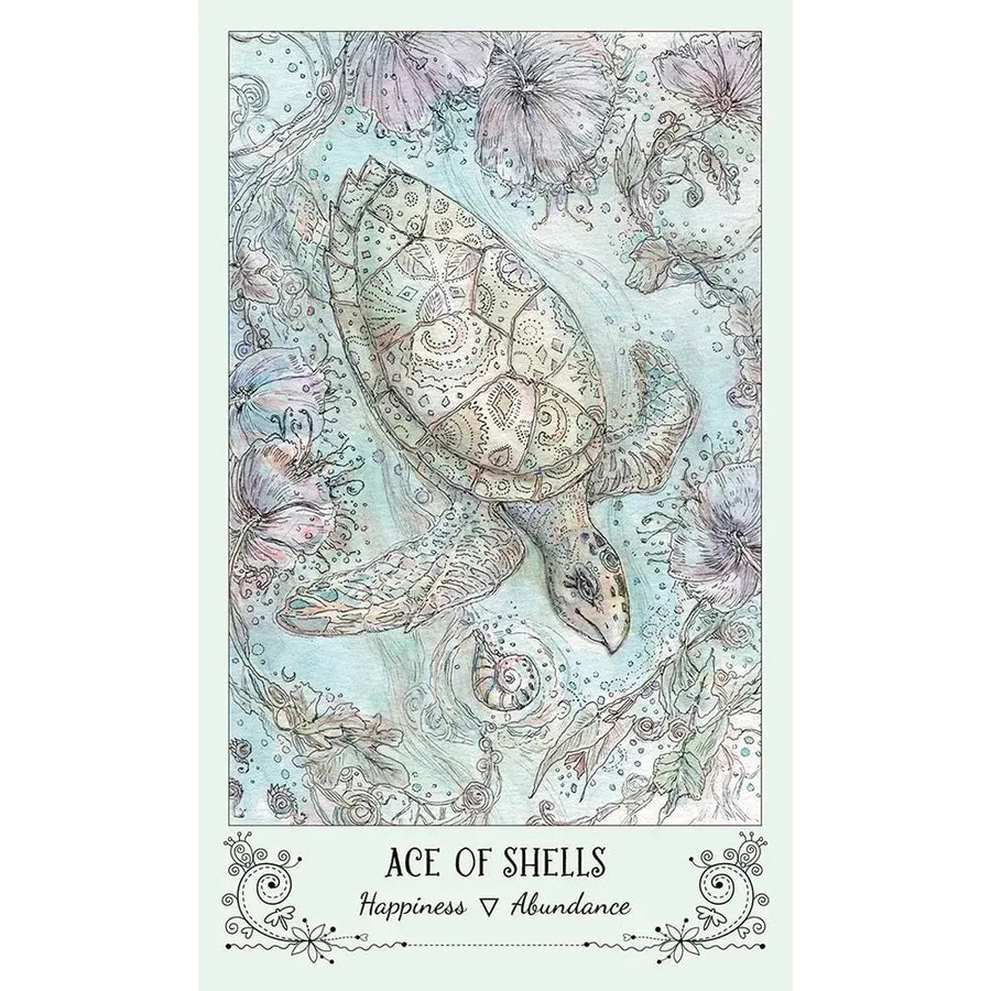 Drawing of a turtle in water from the Spiritsong Tarot Deck by Paulina Fae