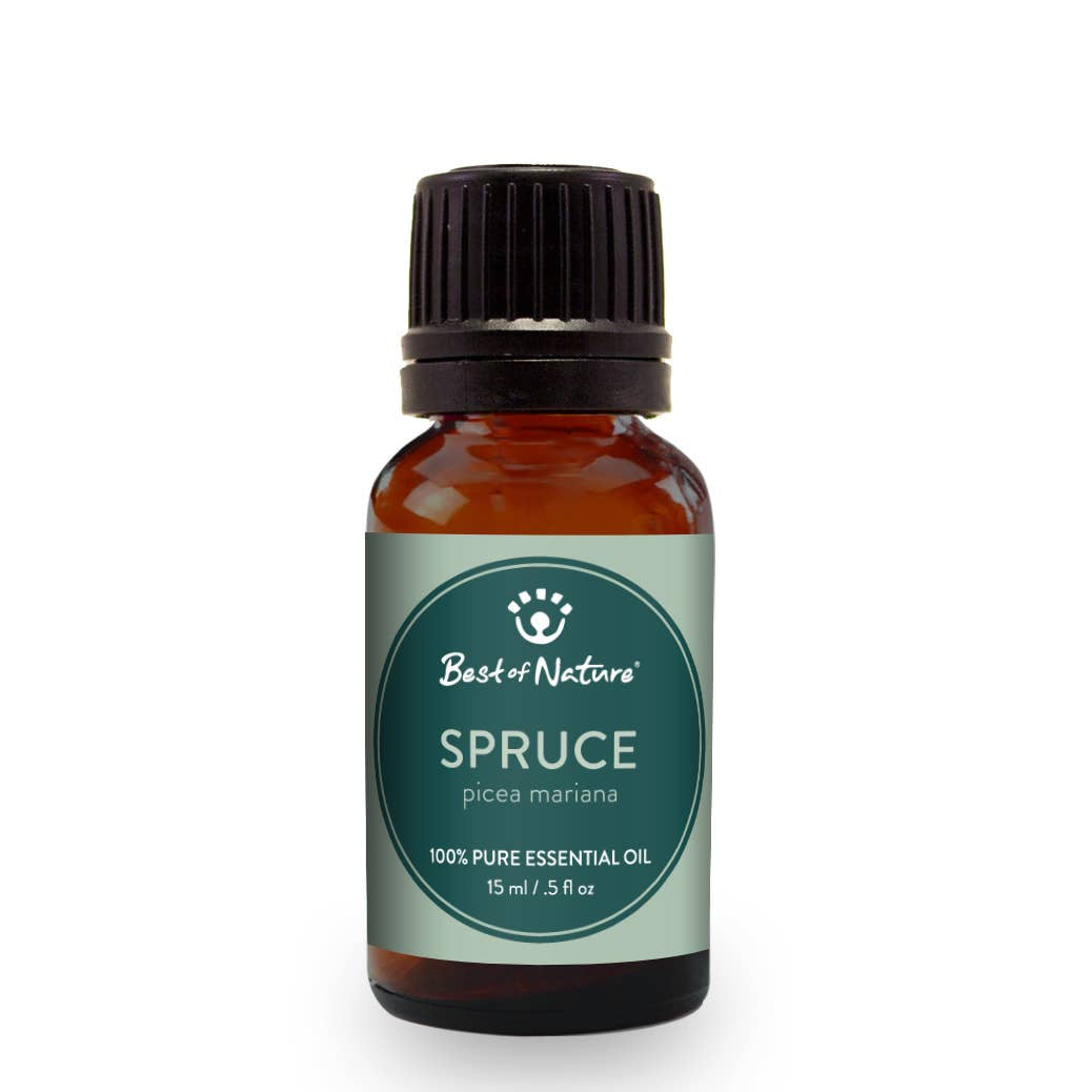 100% pure spruce essential oil in amber glass bottle by Best of Nature LV9562