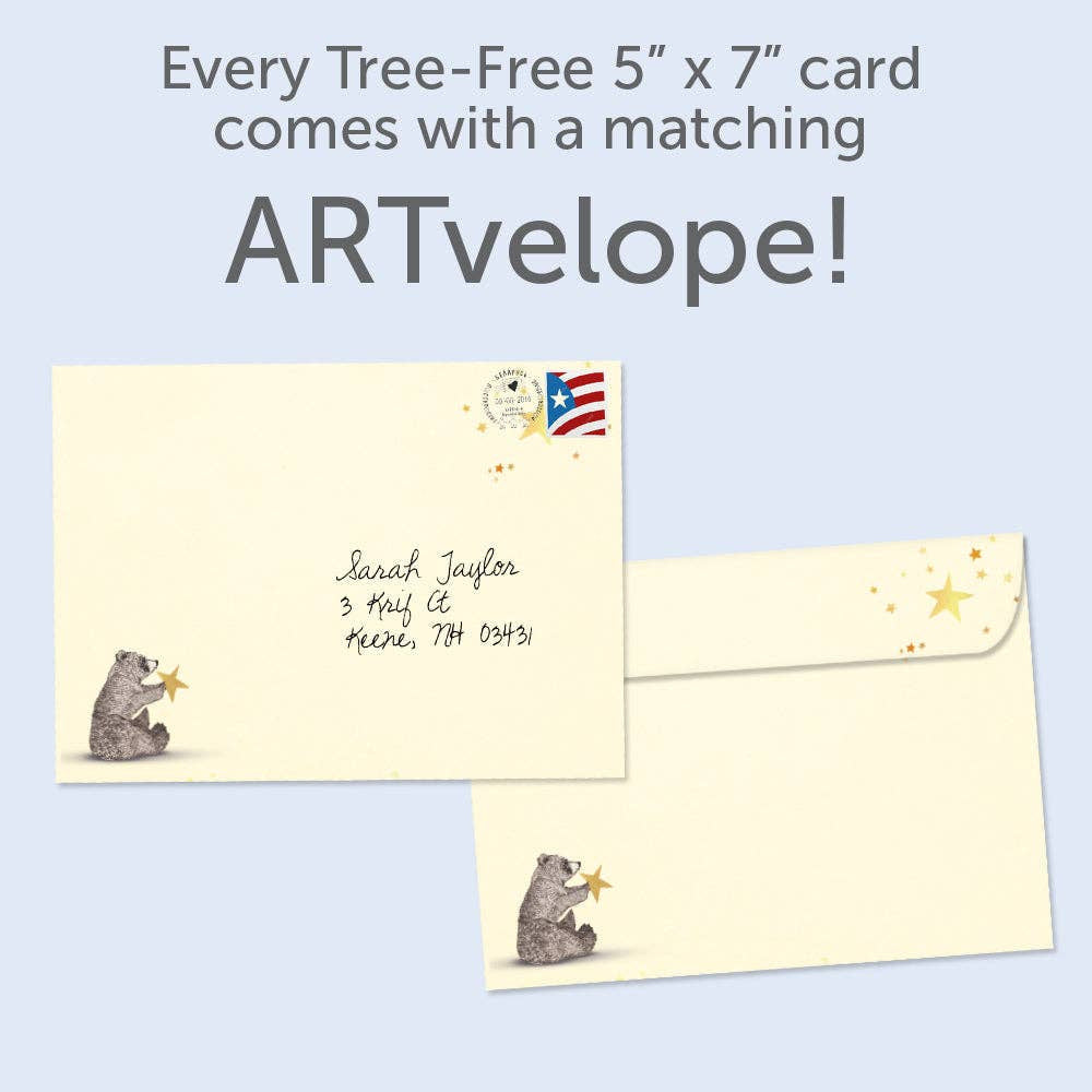 Stardust Bear Birthday Greeting Card #22204 cream artvelope with bear holding star