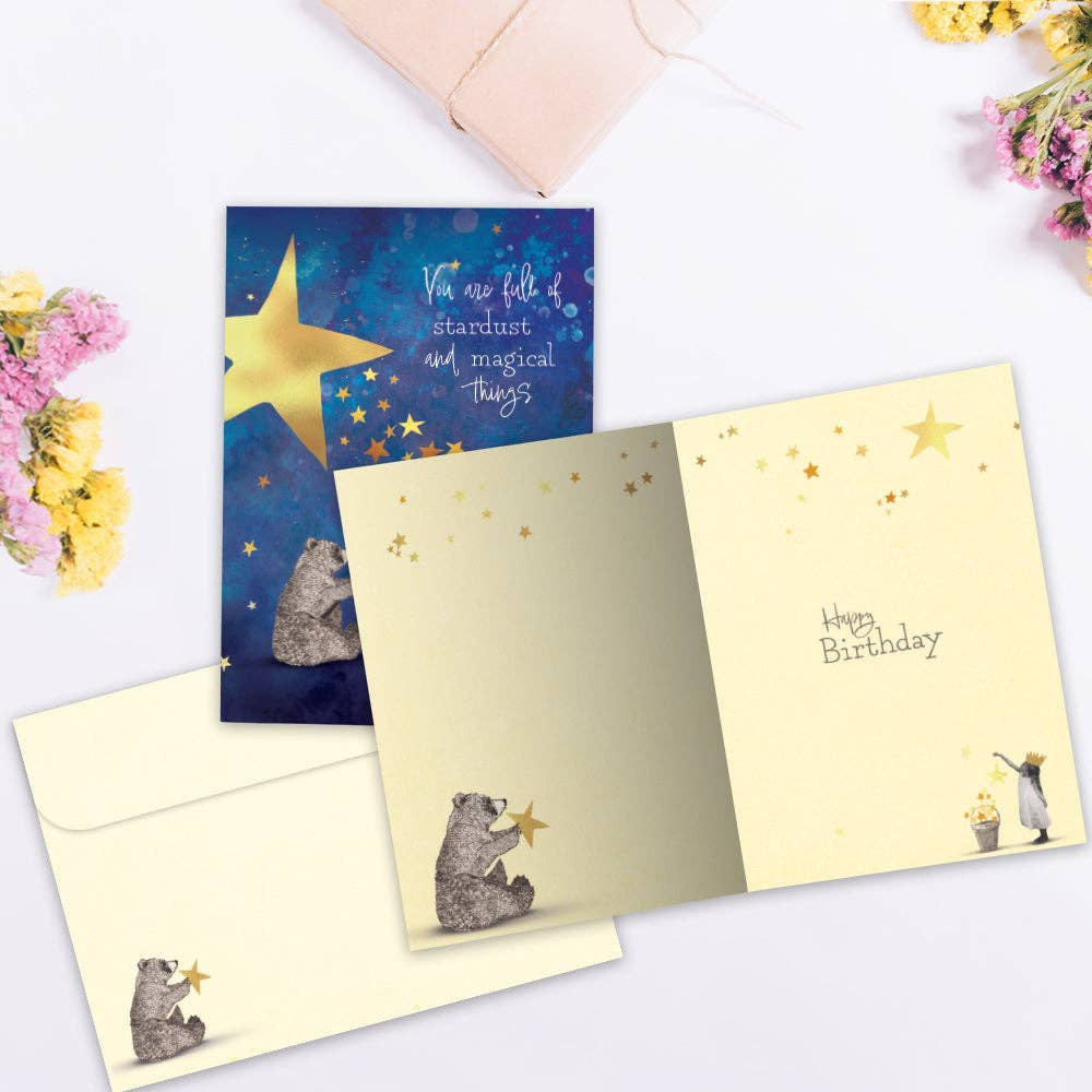 Stardust Bear Birthday Card #22204 with bear holding star quote