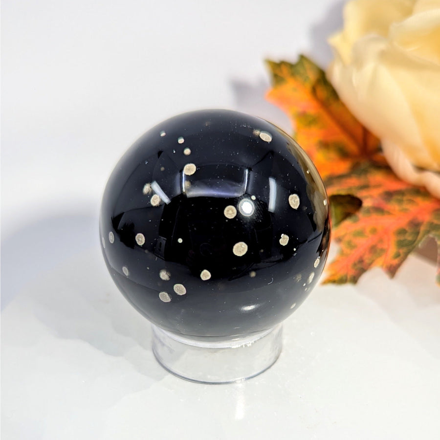 Stardust Obsidian 2-inch black starry night sphere on stand #BC0009