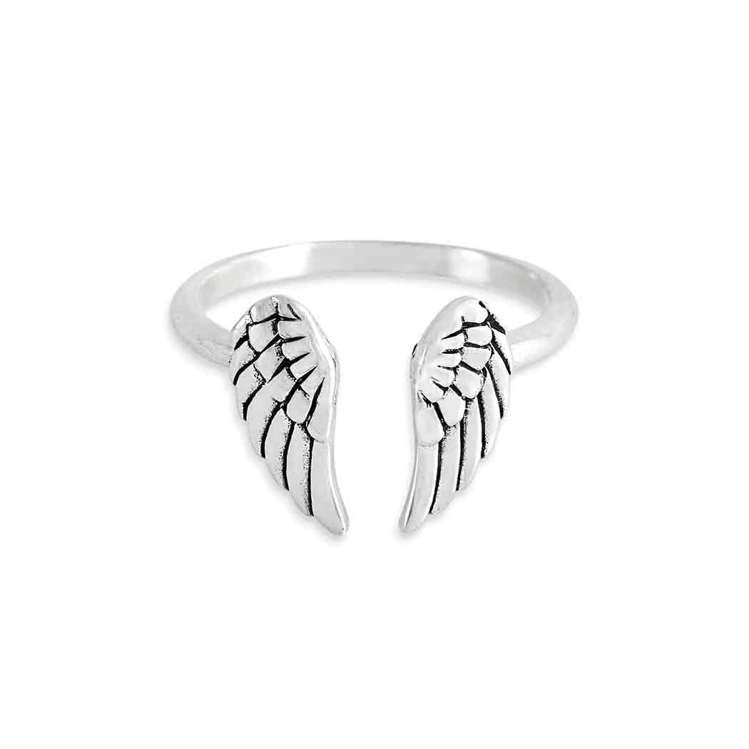 Sterling Silver Adjustable Angel Wing Ring LV9569 with Feathers