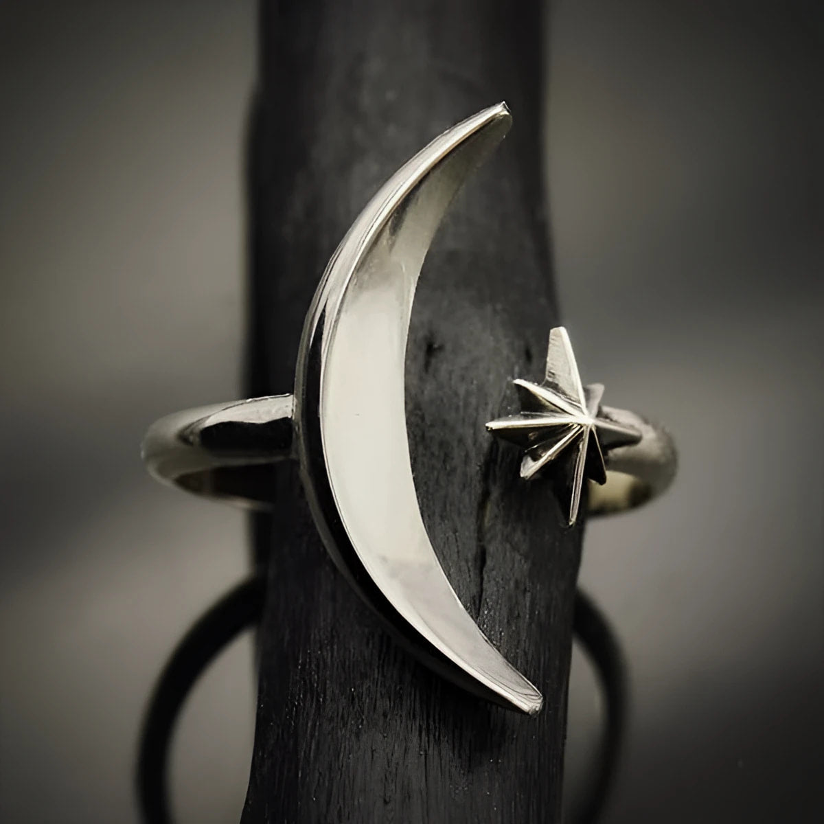 Sterling Silver Adjustable Moon and Star Ring LV9571