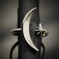 Sterling Silver Adjustable Moon and Star Ring LV9571