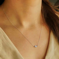 Thumbnail for Woman wearing sterling silver necklace with gold and white diamond, #J040